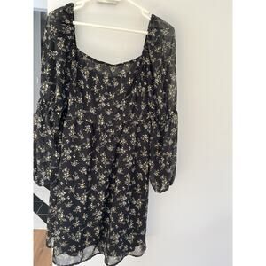 Baby Doll Womens Dress XL Black Floral Mini Exlura Whimsigoth Goth Romantic